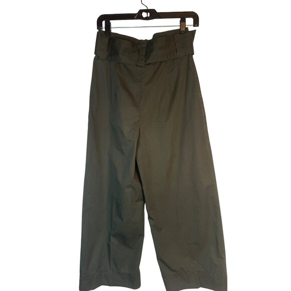 Zara Woman XS Olive Green Belted Wide-Leg Cropped Pants Cotton Blend - Picture 9 of 13